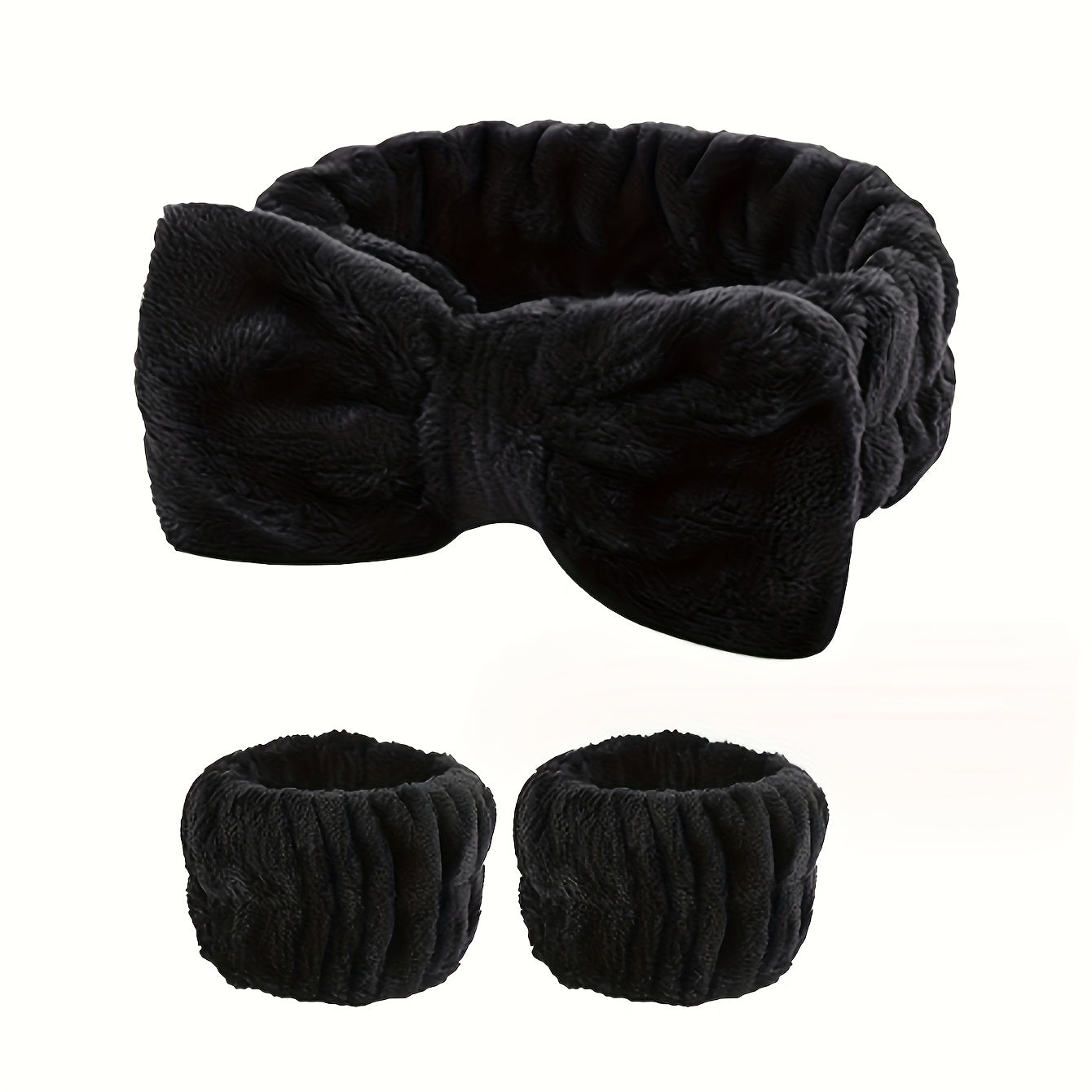 Solid Color Butterfly End Headband Wristband Set Women's Wash Beauty Makeup Headband Wrist Flannel Hair Accessories Headwear Face Wash Headband Wrist Set Plush Elastic Headband Ladies Accessories Set